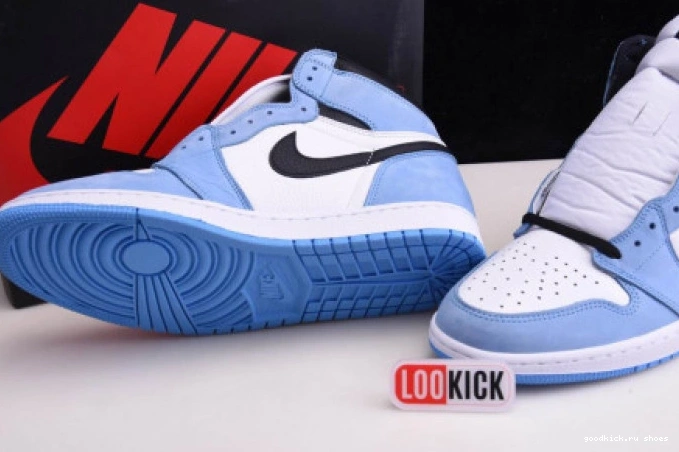 UNIVERSITY RETRO 555088-134 JORDAN 1 HIGH WHITE BLUE AIR BLACK 0719